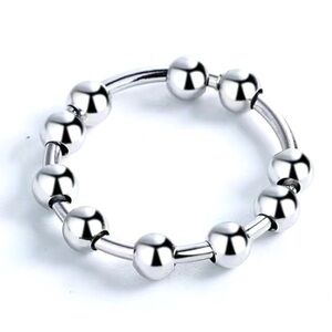 Stainless Steel Moving Bead Ring Polished Silver Ball Fidget Stackable Band